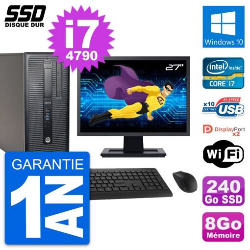 HP EliteDesk 800 G1 Desktop PC - 27" Screen, i7-4790, 8GB RAM, 240GB SSD, Windows 10, WiFi