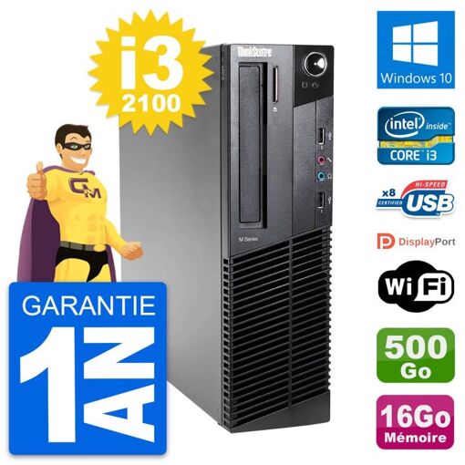 Lenovo ThinkCentre M82 SFF, Intel Core i3-2100, 16 GB RAM, 500 GB HDD, Windows 10, Wifi