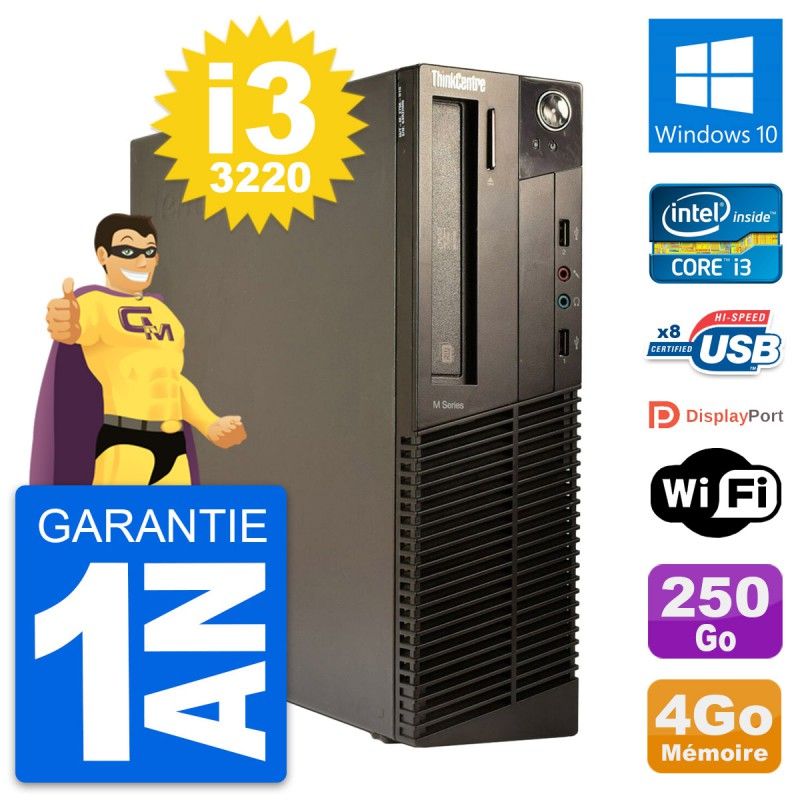 Lenovo ThinkCentre M82 SFF Desktop PC - Intel i3-3220, 4GB RAM, 250GB HDD, Windows 10, WiFi