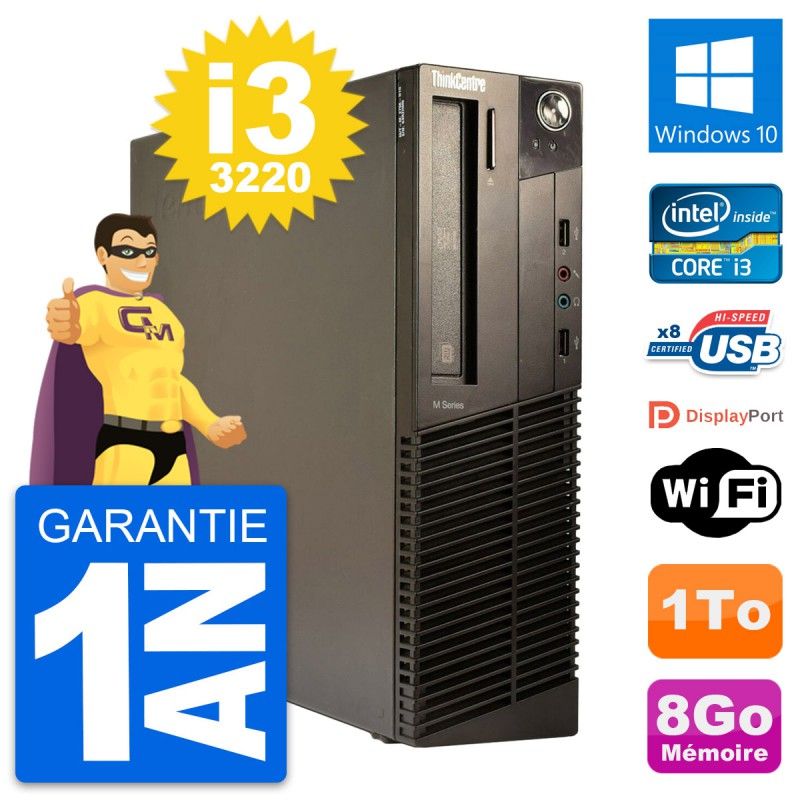 Lenovo ThinkCentre M82 SFF Computer - Intel i3-3220, 8GB RAM, 1TB HDD, Windows 10, WiFi