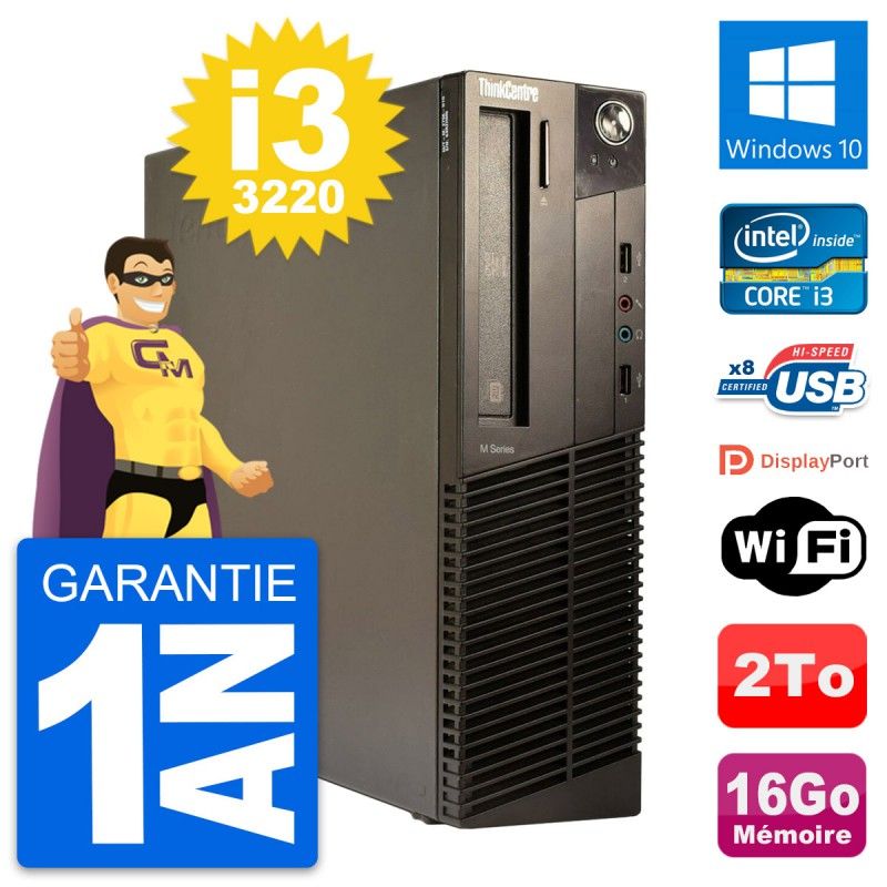 Lenovo ThinkCentre M82 SFF Desktop PC - Intel i3-3220, 16GB RAM, 2TB HDD, Windows 10, WiFi