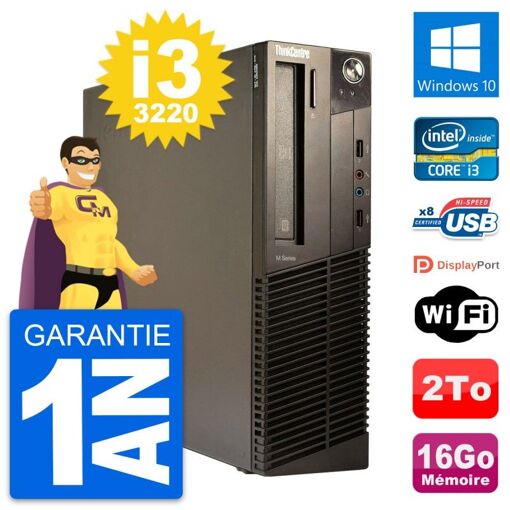 Lenovo ThinkCentre M82 SFF Desktop PC - Intel i3-3220, 16GB RAM, 2TB HDD, Windows 10, WiFi