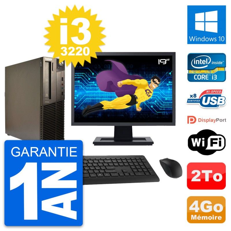 Lenovo M82 SFF Desktop Computer - 19" Screen, Intel i3-3220, 4GB RAM, 2TB HDD, Windows 10, WiFi