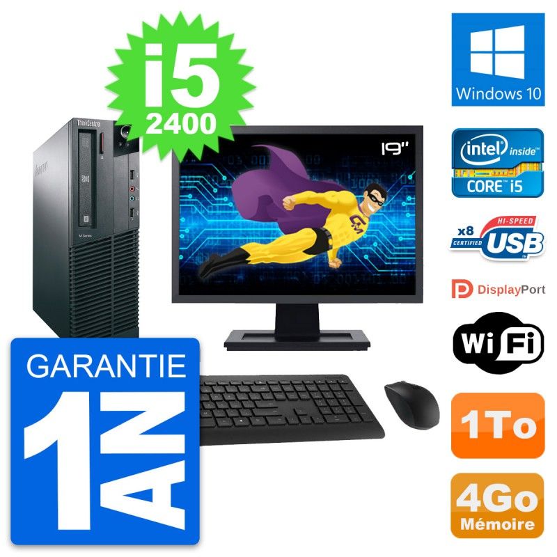 Lenovo M82 SFF Desktop Computer - 19" Screen, Intel i5-2400, 4GB RAM, 1TB HDD, Windows 10, WiFi