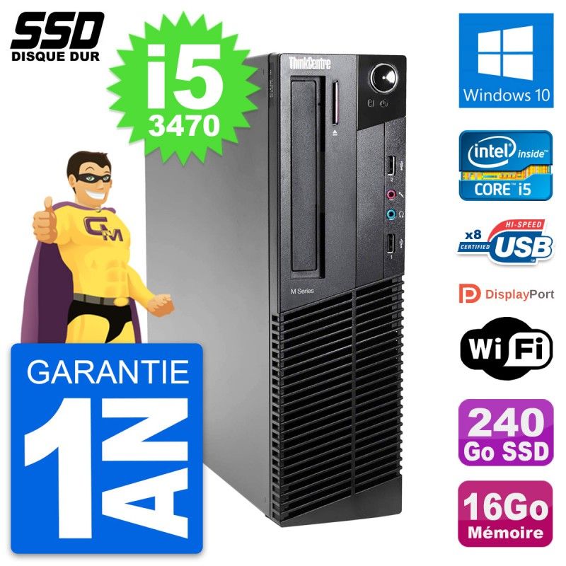 Lenovo ThinkCentre M82 SFF Desktop - Intel i5-3470, 16GB RAM, 240GB SSD, Windows 10, Wifi