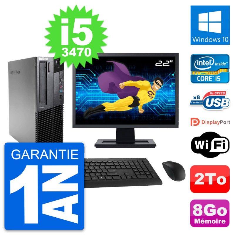 Lenovo M82 SFF Desktop Computer - 22" Screen, Intel i5-3470, 8GB RAM, 2TB HDD, Windows 10, Wifi