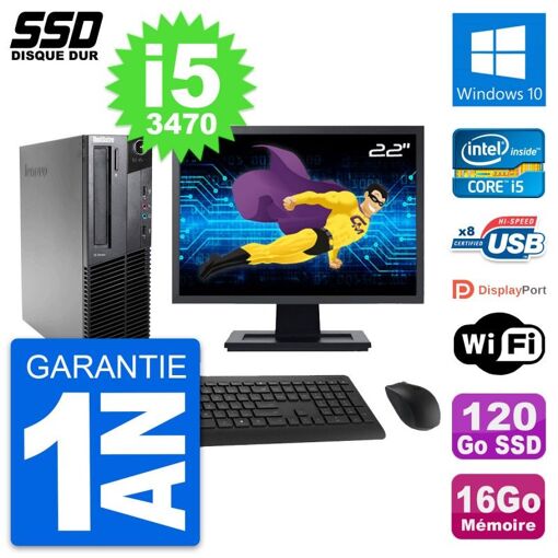 Lenovo M82 SFF Computer - 22" Screen, Intel i5-3470, 16GB RAM, 120GB SSD, Windows 10, WiFi