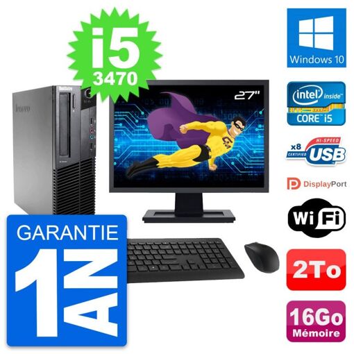Lenovo M82 SFF Desktop Computer, 27" Screen, Intel i5-3470, 16GB RAM, 2TB HDD, Windows 10, WiFi