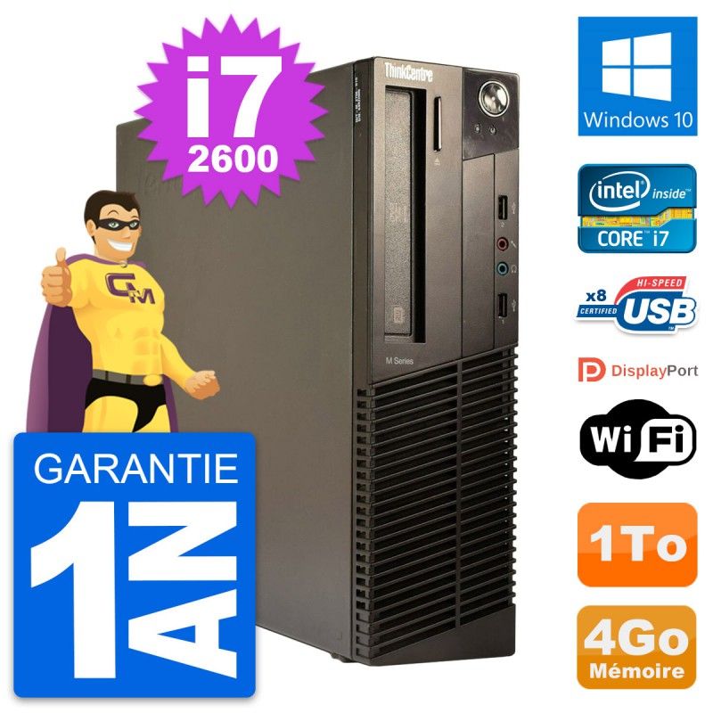 Lenovo ThinkCentre M82 SFF Desktop Computer - Intel i7-2600, 4GB RAM, 1TB HDD, Windows 10, WiFi