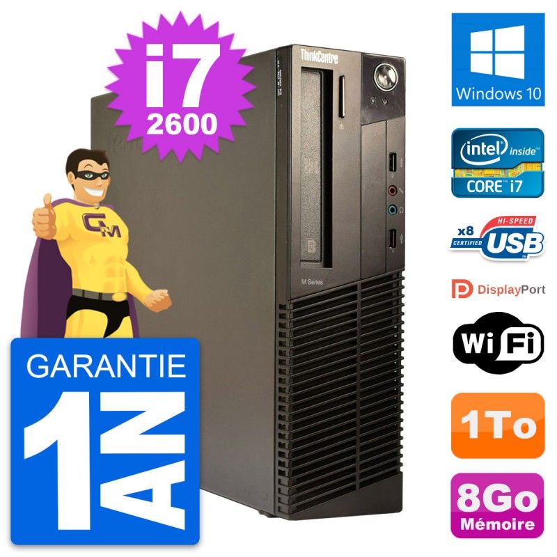 Lenovo ThinkCentre M82 SFF Desktop Computer - Intel i7-2600, 8GB RAM, 1TB HDD, Windows 10, WiFi