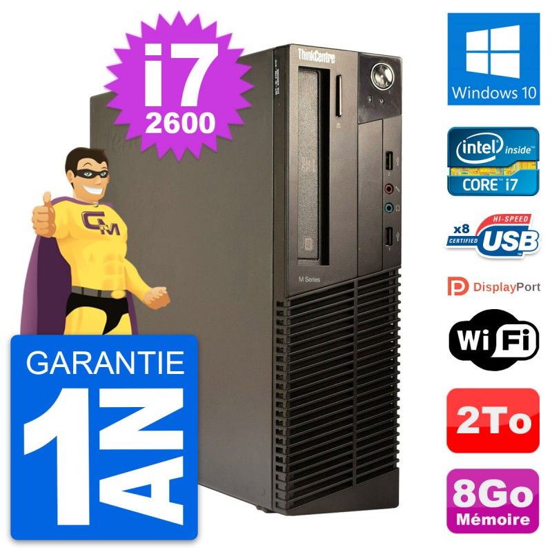 Lenovo ThinkCentre M82 SFF Desktop - Intel i7-2600, 8GB RAM, 2TB HDD, Windows 10, WiFi