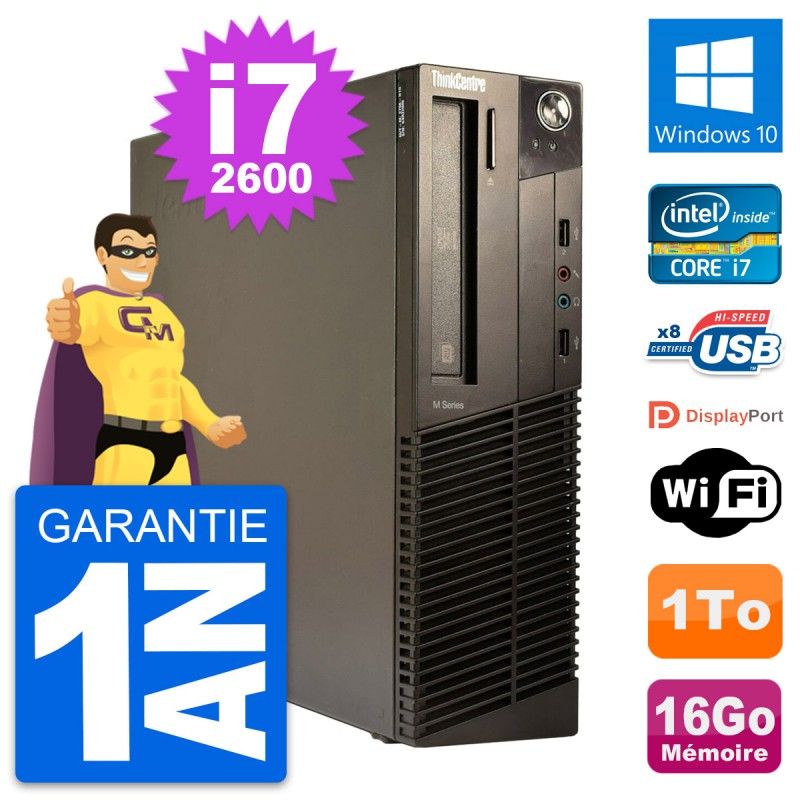 Lenovo ThinkCentre M82 SFF Intel i7-2600 16GB RAM 1TB HDD Windows 10 WiFi