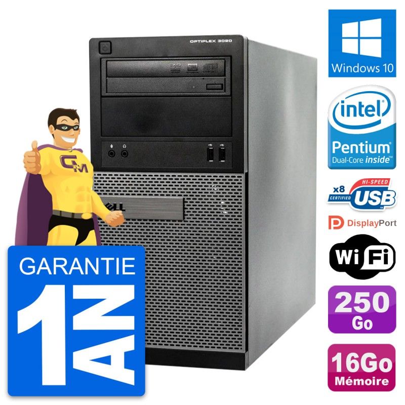 Dell OptiPlex 3020 Desktop PC - Intel Pentium G3220, 16GB RAM, 250GB Hard Drive, Windows 10, WiFi