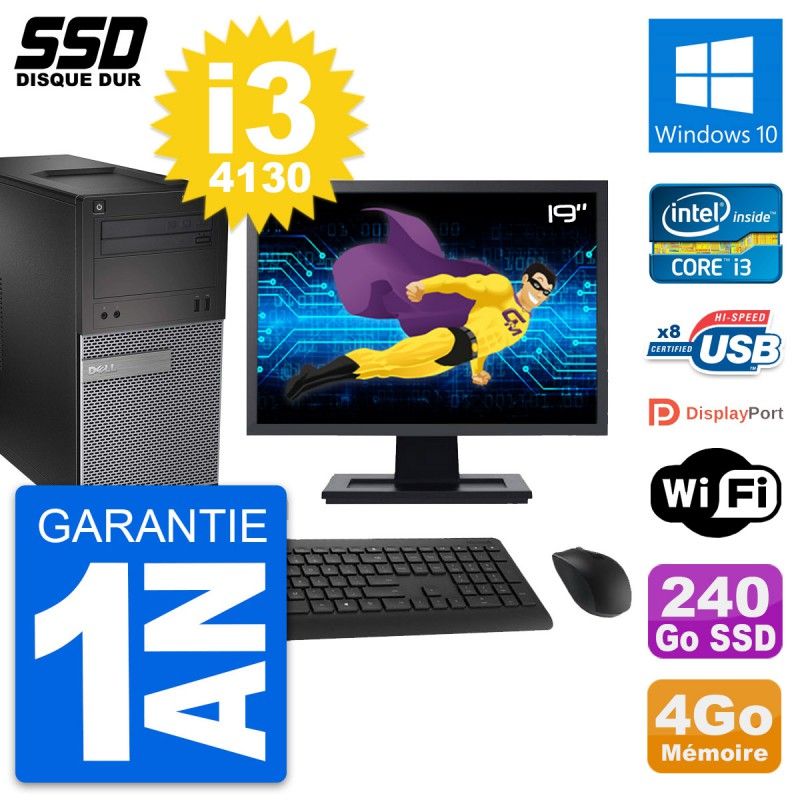Dell OptiPlex 3020 Desktop PC - 19" Screen, Intel Core i3-4130, 4GB RAM, 240GB SSD, Windows 10, WiFi