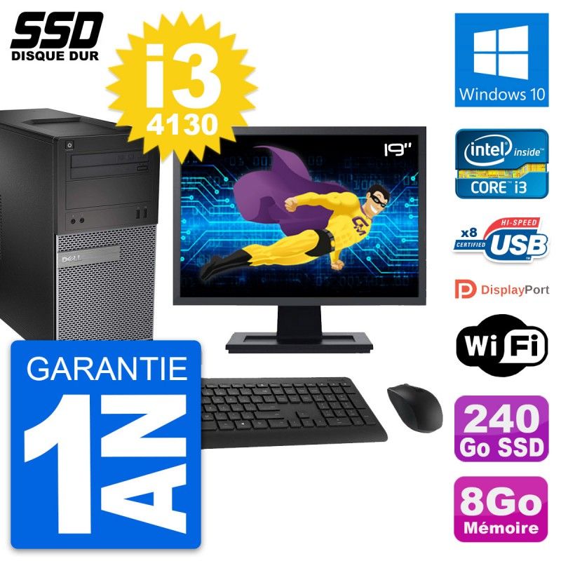 Dell OptiPlex 3020 Desktop PC - 19" Screen, Intel Core i3-4130, 8GB RAM, 240GB SSD, Windows 10, WiFi