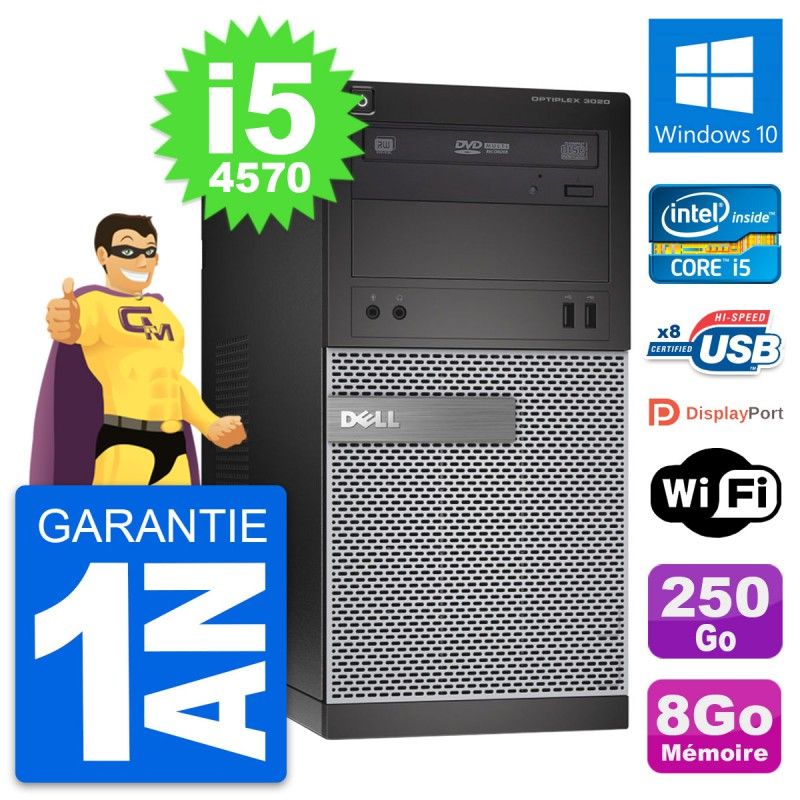 Dell OptiPlex 3020 Desktop PC - Intel i5-4570, 8GB RAM, 250GB HDD, Windows 10, WiFi