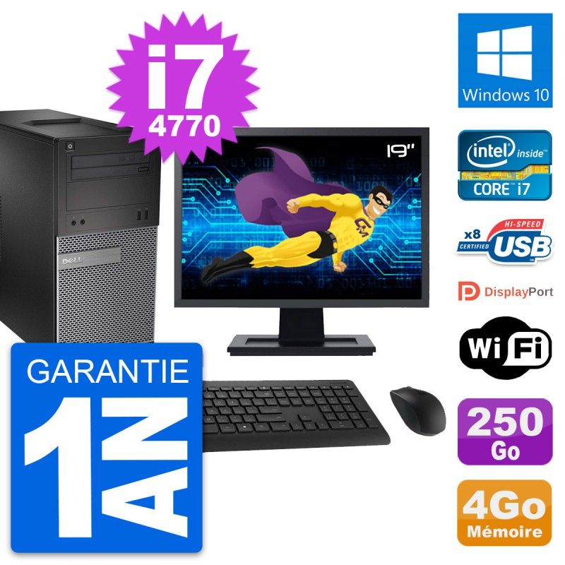 Dell OptiPlex 3020 Desktop PC - 19" Screen, Intel i7-4770, 4GB RAM, 250GB HDD, Windows 10, WiFi