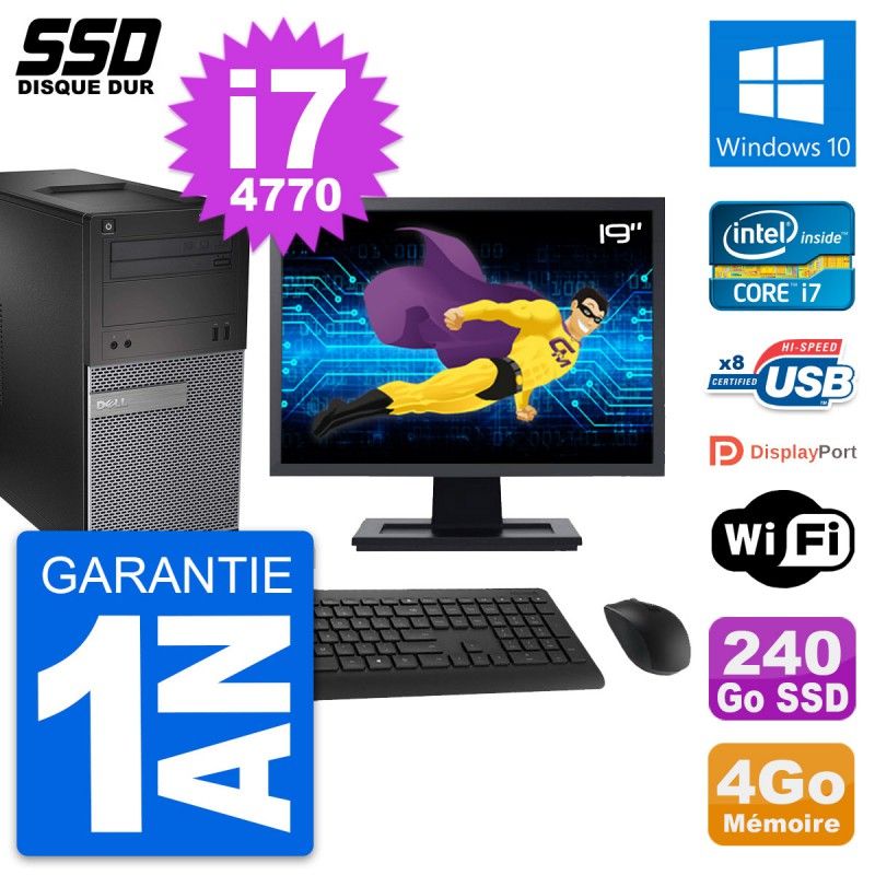 Dell OptiPlex 3020 Desktop Computer, 19" Screen, Intel Core i7-4770, 4GB RAM, 240GB SSD, Windows 10, WiFi