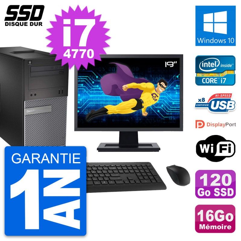 Dell OptiPlex 3020 Desktop PC - 19" Screen, Intel i7-4770, 16GB RAM, 120GB SSD, Windows 10, WiFi