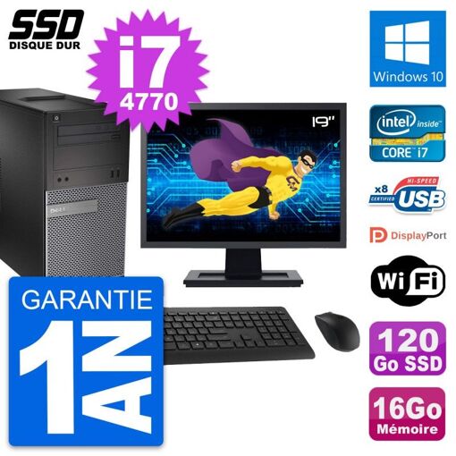 Dell OptiPlex 3020 Desktop PC - 19" Screen, Intel i7-4770, 16GB RAM, 120GB SSD, Windows 10, WiFi