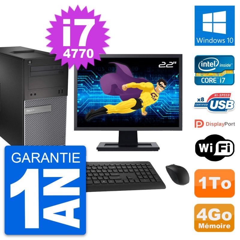 Computadora de escritorio Dell OptiPlex 3020, pantalla de 22', procesador Intel i7-4770, 4 GB de RAM, disco duro de 1 TB, Windows 10, WiFi