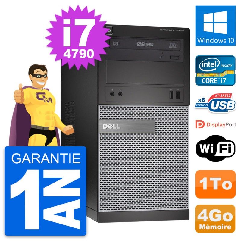 Dell OptiPlex 3020 Desktop PC - Intel Core i7-4790, 4GB RAM, 1TB HDD, Windows 10, WiFi