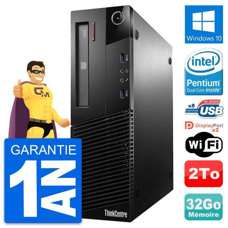 Ordenador de escritorio Lenovo ThinkCentre M93p SFF - Procesador Intel Pentium G3220, 32GB de RAM, 2TB HDD, Windows 10, WiFi