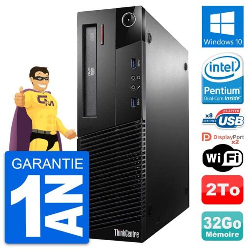Ordinateur de bureau Lenovo ThinkCentre M93p SFF - Processeur Intel Pentium G3220, 32 Go de RAM, 2 To HDD, Windows 10, WiFi