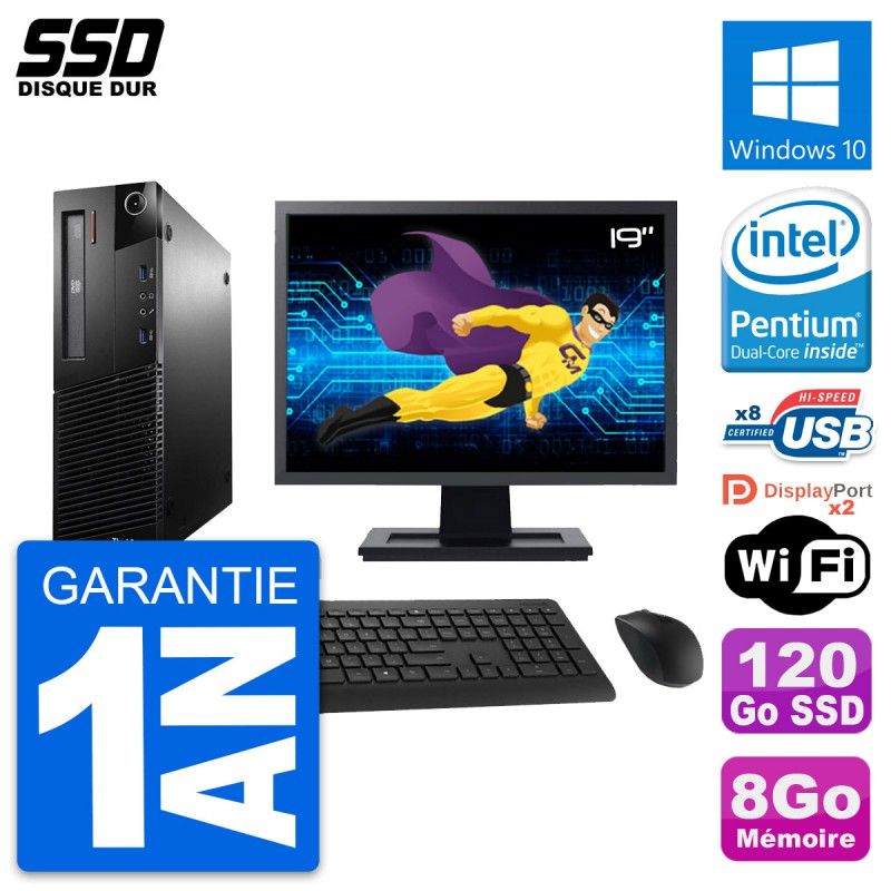Lenovo M93p SFF Desktop PC - 19" Screen, Intel G3220, 8GB RAM, 120GB SSD, Windows 10, WiFi