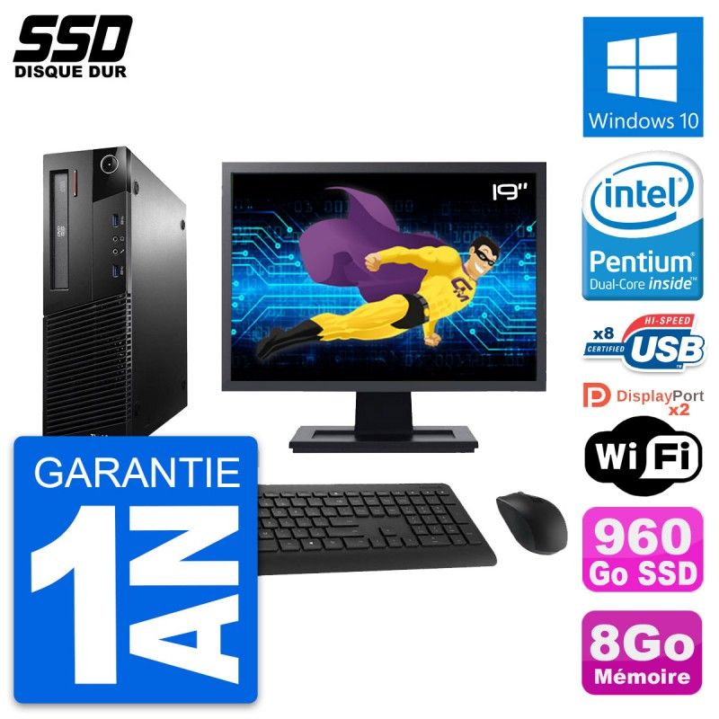Lenovo M93p SFF Desktop Computer, 19" Screen, Intel G3220, 8GB RAM, 960GB SSD, Windows 10, WiFi
