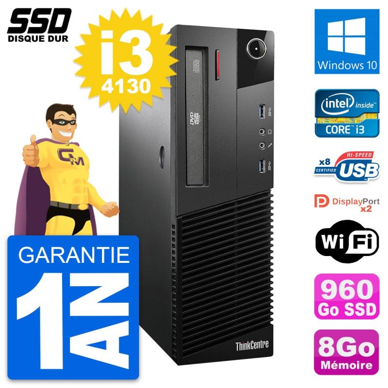 Lenovo ThinkCentre M93p SFF - Intel i3-4130, 8GB RAM, 960GB SSD, Windows 10, Wifi