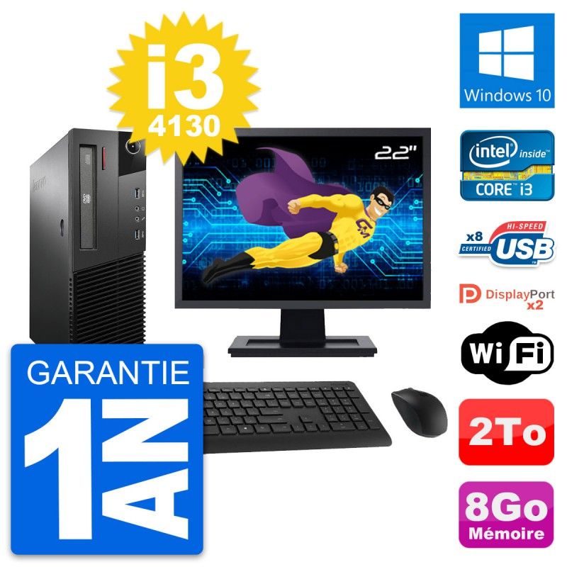 Lenovo M93p SFF Desktop Computer, 22" Screen, Intel i3-4130, 8GB RAM, 2TB HDD, Windows 10, WiFi
