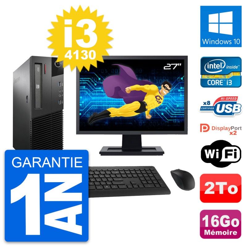 Lenovo M93p SFF 27" Screen, Intel i3-4130, 16GB RAM, 2TB HDD, Windows 10, WiFi
