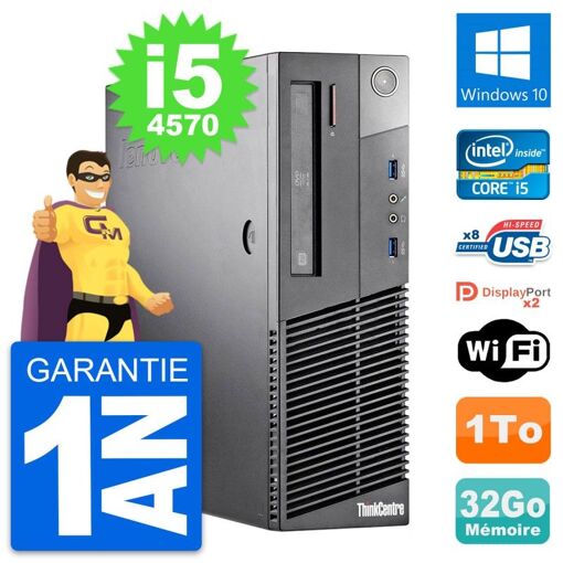 Ordinateur de bureau Lenovo ThinkCentre M93p SFF - Processeur Intel i5-4570, 32 Go de RAM, 1 To HDD, Windows 10, WiFi