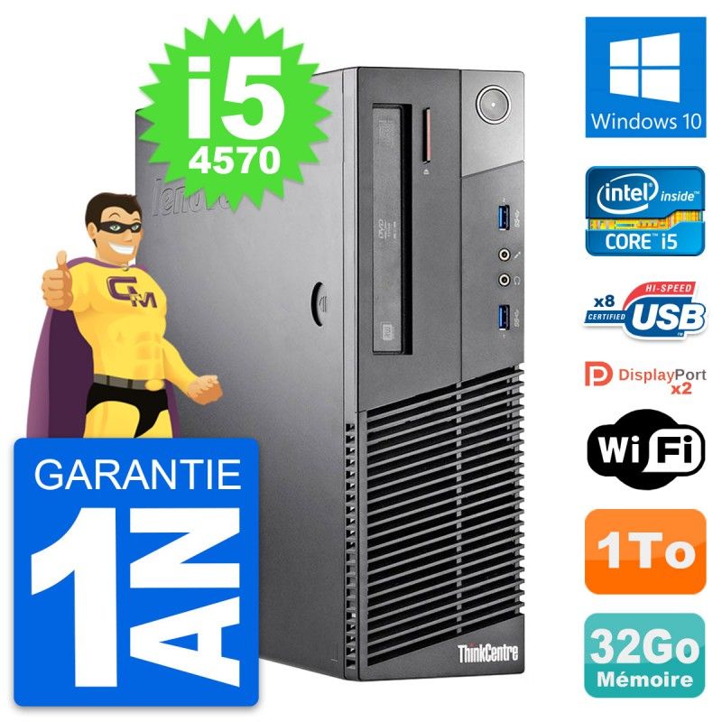 Lenovo ThinkCentre M93p SFF Desktop PC - Intel i5-4570, 32GB RAM, 1TB HDD, Windows 10, WiFi