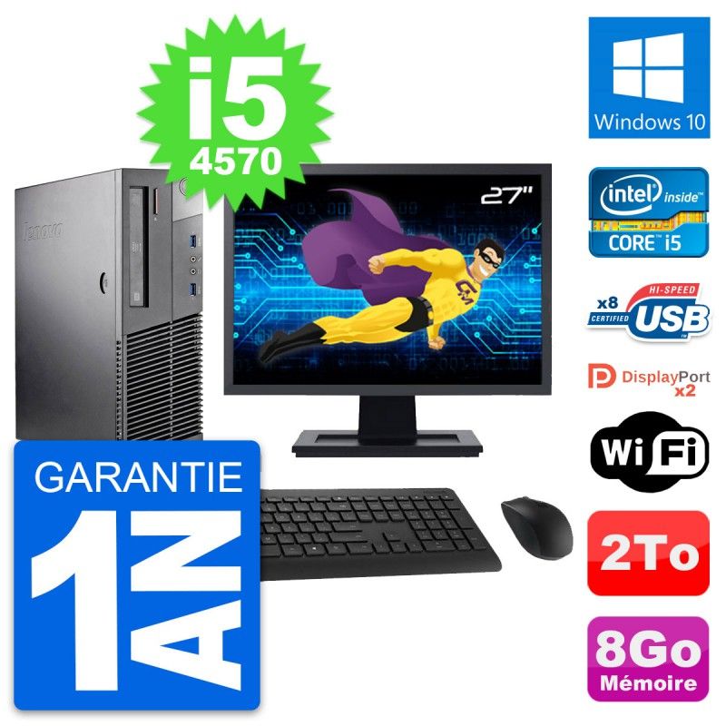 Lenovo M93p SFF Desktop Computer - 27" Screen, Intel i5-4570, 8GB RAM, 2TB HDD, Windows 10, WiFi