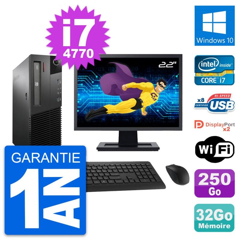 Lenovo M93p SFF 22-inch PC - Intel i7, 32GB RAM, 250GB SSD, Windows 10, WiFi