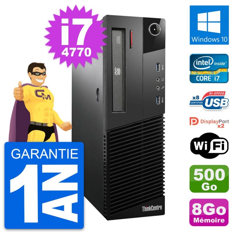 Lenovo ThinkCentre M93p SFF, Intel Core i7-4770, 8GB RAM, 500GB SSD, Windows 10, WiFi