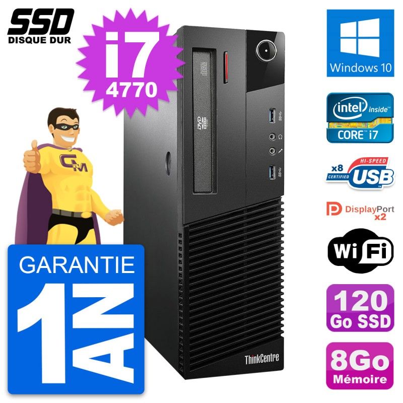 Lenovo ThinkCentre M93p SFF Desktop PC - Intel i7-4770, 8GB RAM, 120GB SSD, Windows 10, Wifi