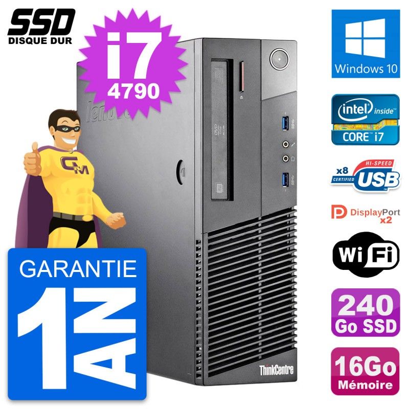 Lenovo ThinkCentre M93p SFF Desktop PC - Intel i7-4790, 16GB RAM, 240GB SSD, Windows 10, WiFi