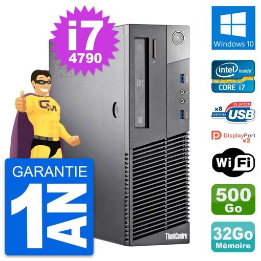 Ordenador de escritorio Lenovo ThinkCentre M93p SFF - Procesador Intel Core i7-4790, 32GB de RAM, 500GB HDD, Windows 10, WiFi