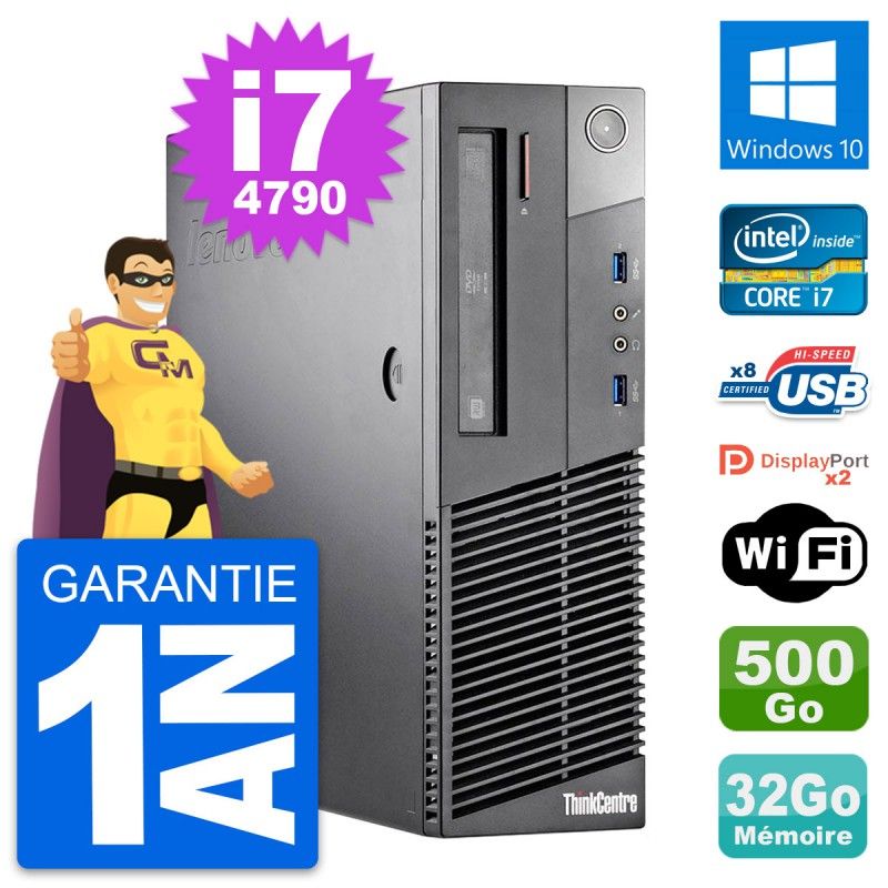 Lenovo ThinkCentre M93p SFF Desktop - Intel Core i7-4790, 32GB RAM, 500GB HDD, Windows 10, WiFi