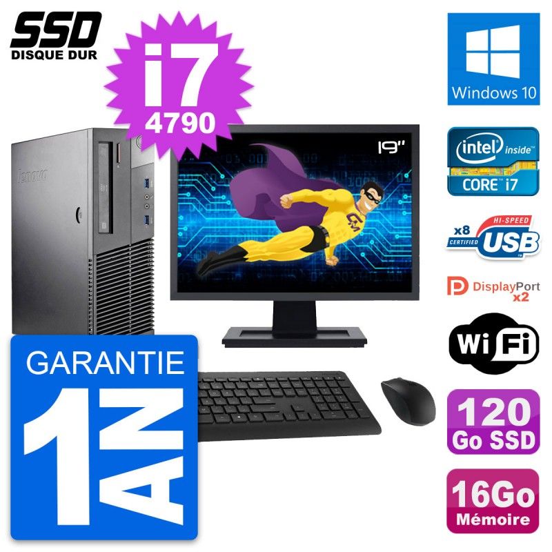 Ordenador de sobremesa Lenovo M93p SFF, pantalla de 19', procesador Intel i7-4790, 16GB de RAM, 120GB SSD, Windows 10, WiFi
