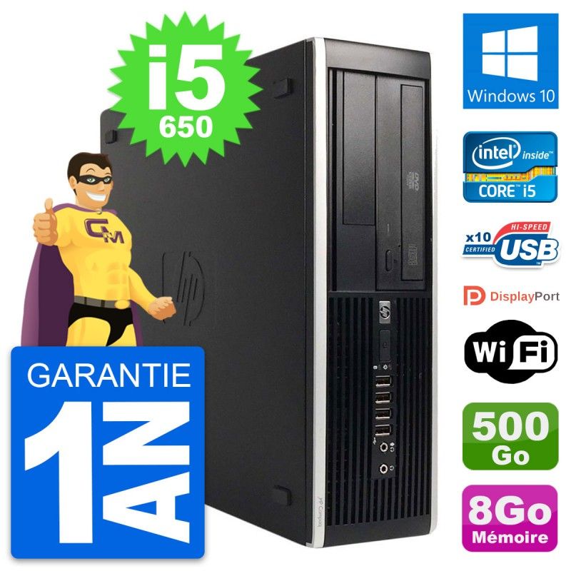 Ordinateur de bureau HP 8100 Elite SFF - Processeur Intel Core i5-650, 8 Go de RAM, 500 Go HDD, Windows 10, WiFi