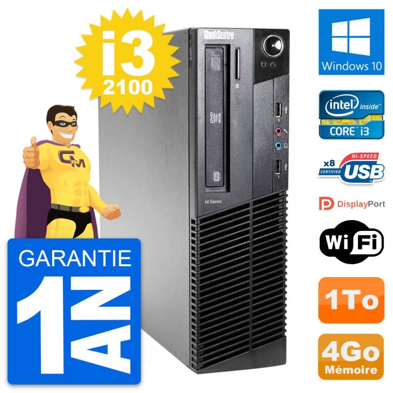 Lenovo ThinkCentre M81 SFF Desktop - Intel Core i3-2100, 4GB RAM, 1TB HDD, Windows 10, WiFi