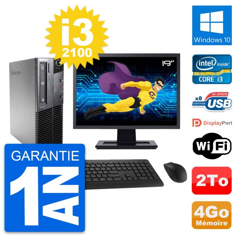 PC Lenovo M81 SFF - Pantalla de 19', Intel i3-2100, 4GB RAM, Disco duro de 2TB, Windows 10, WiFi