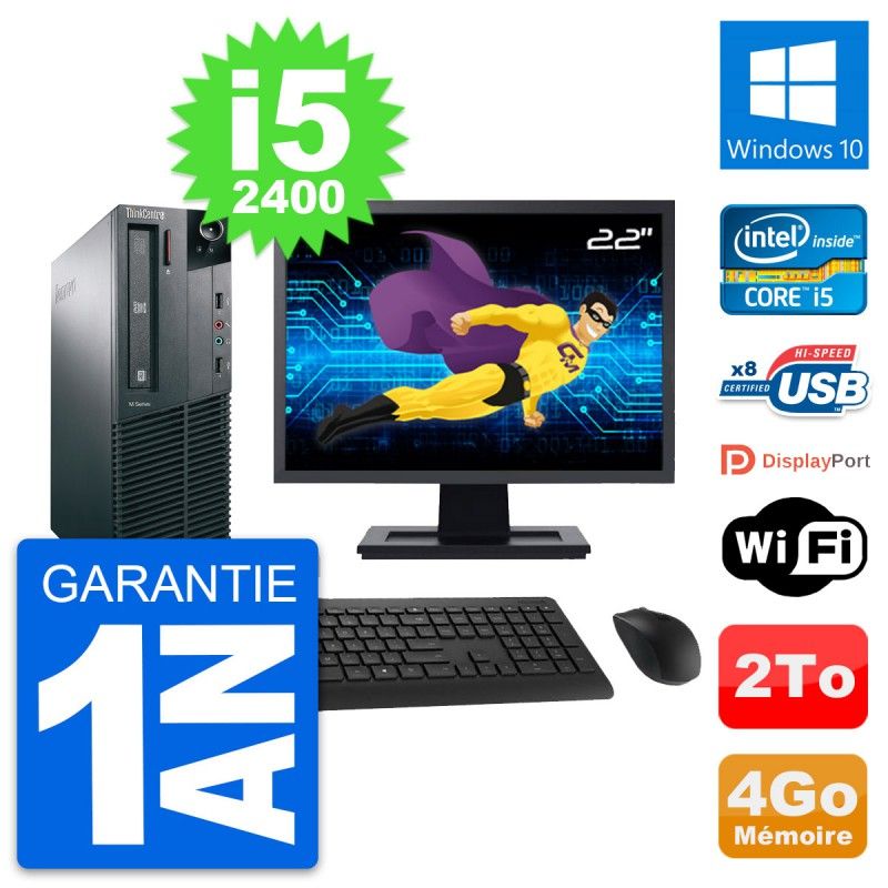 Computadora Lenovo M81 SFF - Pantalla de 22', Intel i5-2400, 4GB de RAM, Disco duro de 2TB, Windows 10, WiFi
