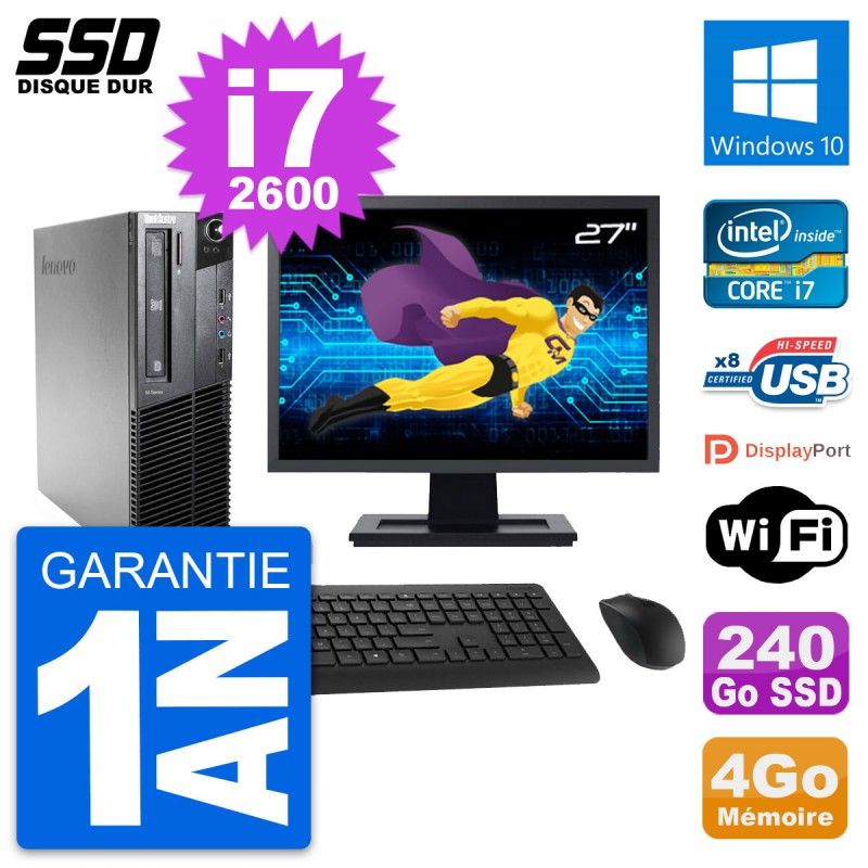 Lenovo M81 SFF Desktop Computer | 27" Screen | Intel Core i7-2600 | 4GB RAM | 240GB SSD | Windows 10