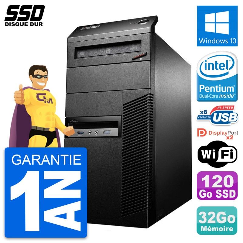 Lenovo ThinkCentre M93p Desktop Computer - Intel Pentium G3220, 32GB RAM, 120GB SSD, Windows 10, WiFi