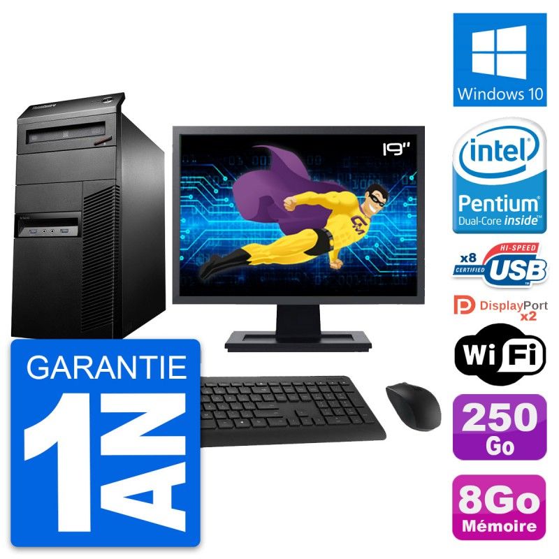 Computadora de escritorio Lenovo M93p de 19 pulgadas - Procesador Intel Pentium G3220, 8 GB de RAM, 250 GB HDD, Windows 10, WiFi